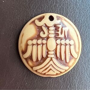 5/$20 Plastic Amulet Pendant Tan And Brown 1" Dia x 1/8" Thick